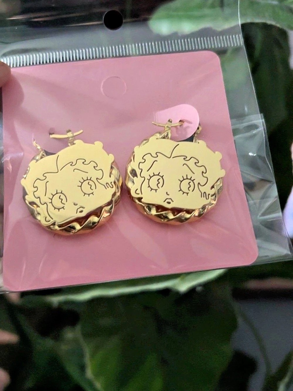 Betty Boop Gold Plated Hoop Earrings Character Face Earrings